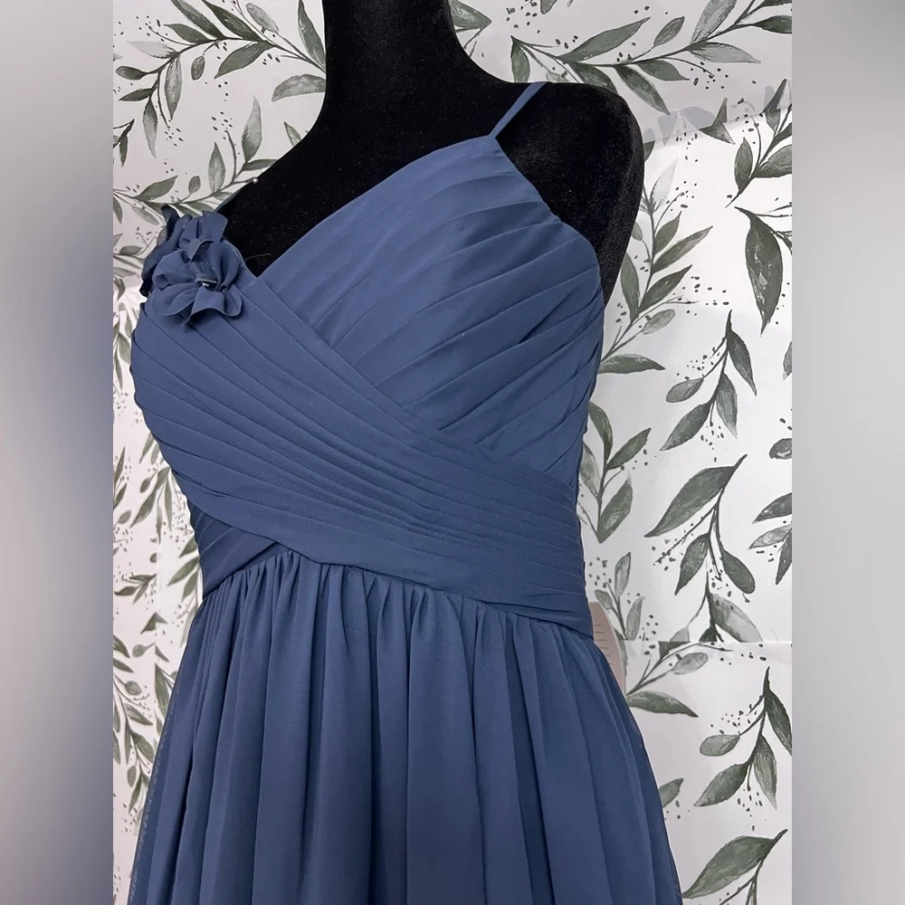 Elegant Navy Blue Evening Gown Bridesmaid Wedding Gala Sz S 6 Maxi NWT #C Plated - Picture 7 of 15